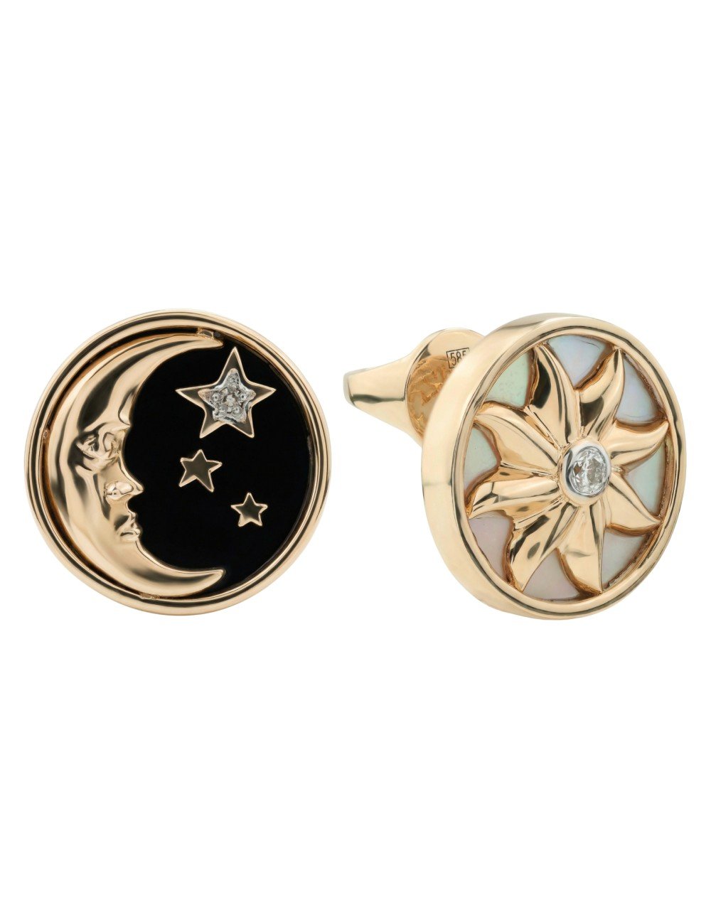 Серьги из золота c бриллиантами, ониксом и перламутром