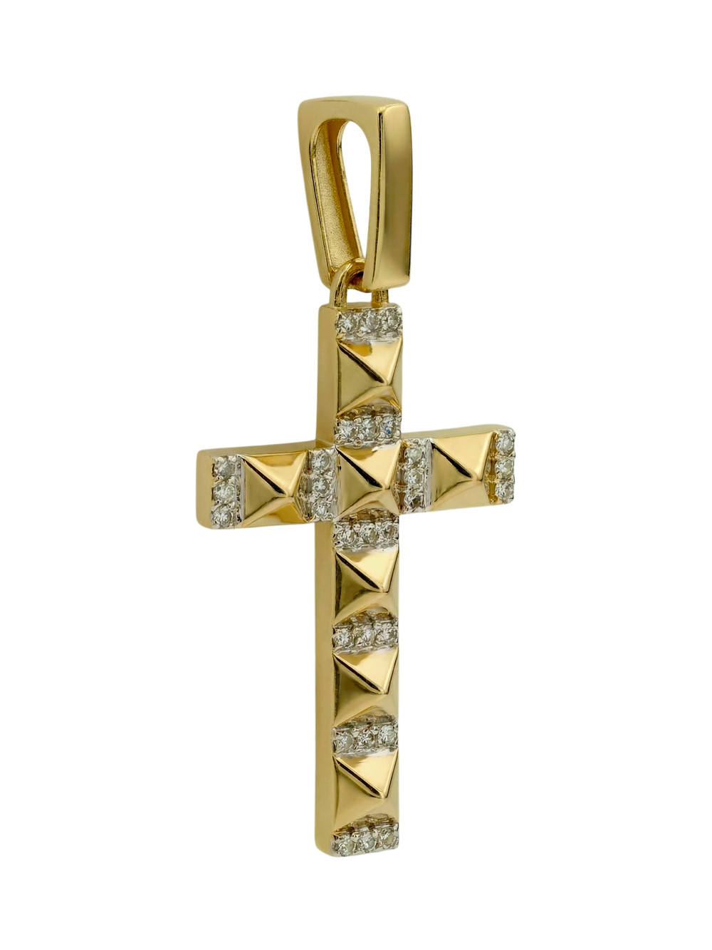 Крест из лимонного золота 585 пробы c бриллиантами