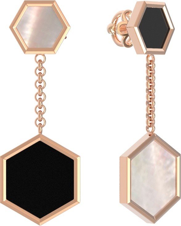 Серьги из золота c ониксом и перламутром