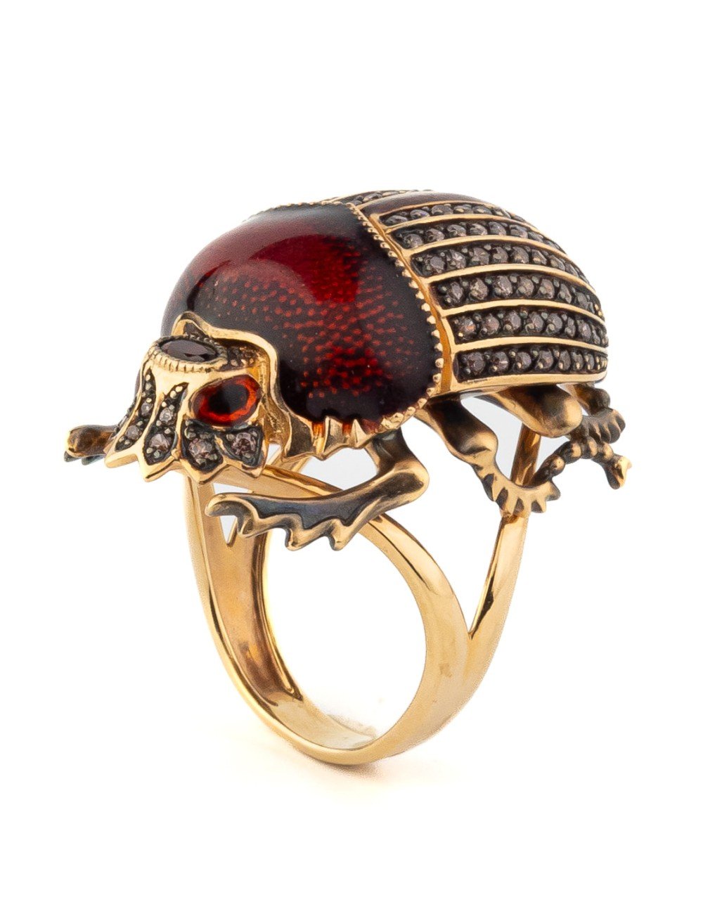 Кольцо из золота c эмалью, фианитом и гранатом