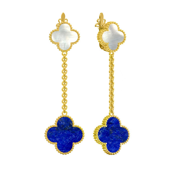 Серьги из лимонного золота 585 пробы c лазуритом и перламутром