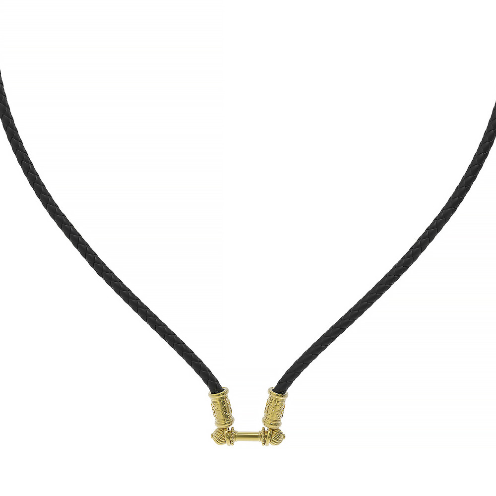 Цепь-шнурок кожа из лимонного золота 585 пробы c кожаным шнурком