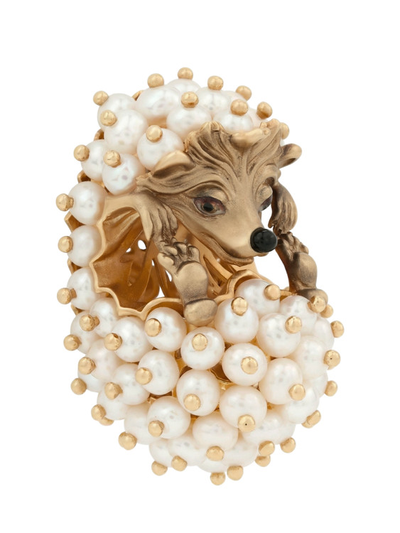 Подвеска из красного золота 585 пробы c эмалью и жемчугом