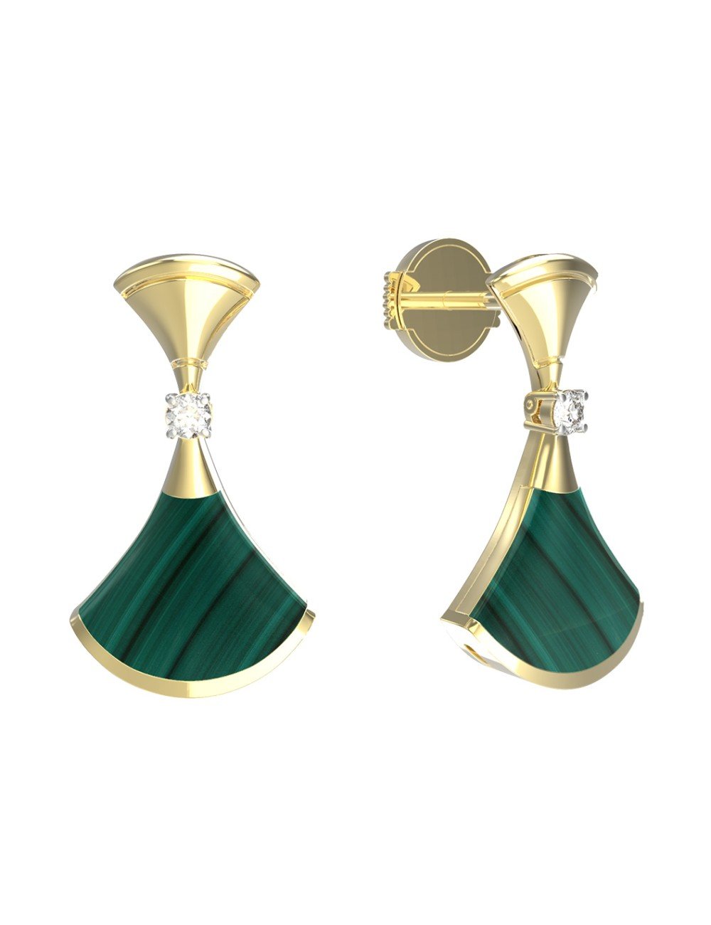 Серьги из лимонного золота c бриллиантами и малахитом