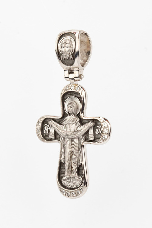 Крест из белого золота 585 пробы c бриллиантами