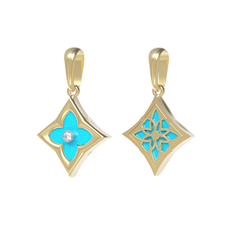 Подвеска из лимонного золота 585 пробы c бриллиантами и бирюзой