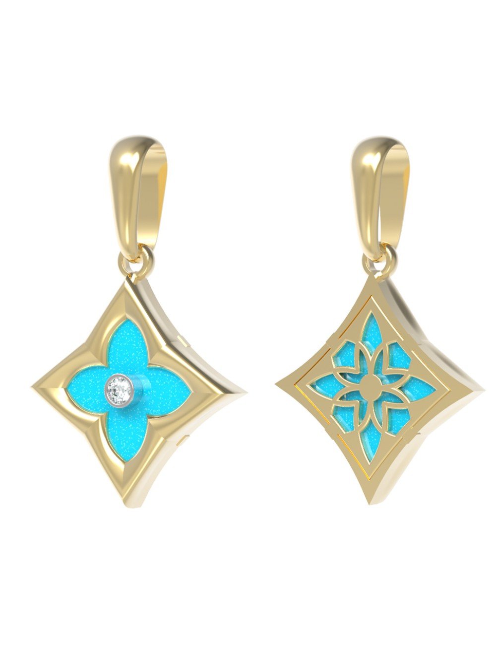 Подвеска из лимонного золота c бриллиантами и бирюзой