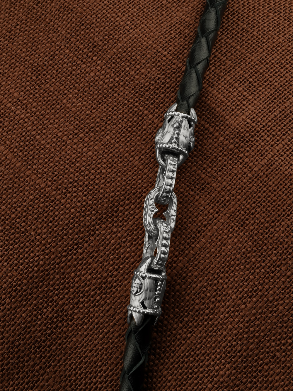 Цепь-шнурок кожа из белого золота 585 пробы c кожаным шнурком