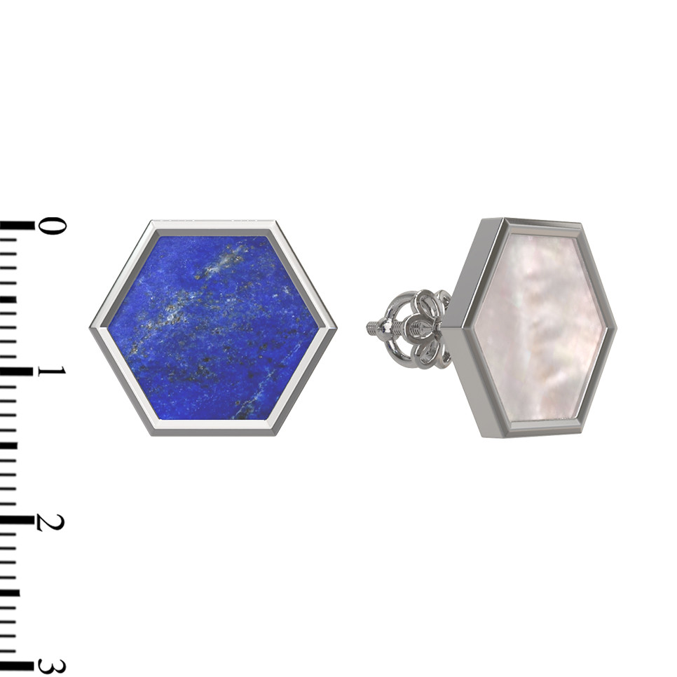 Серьги из белого золота 585 пробы c лазуритом и перламутром