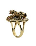 Кольцо из лимонного золота c эмалью, ониксом и рубином