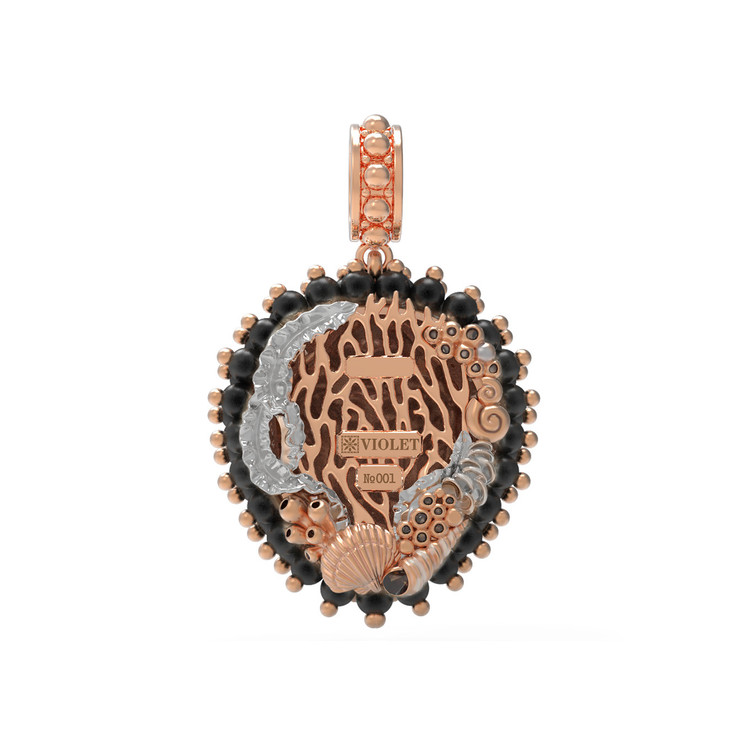 Подвеска из красного золота 585 пробы c эмалью и ониксом