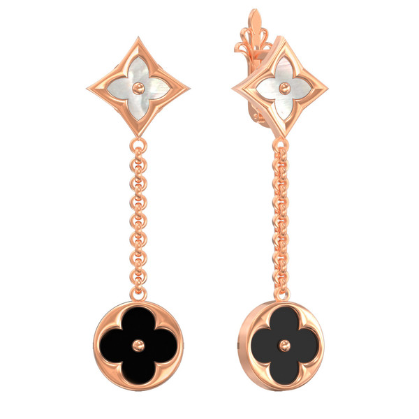 Серьги из красного золота 585 пробы c ониксом и перламутром