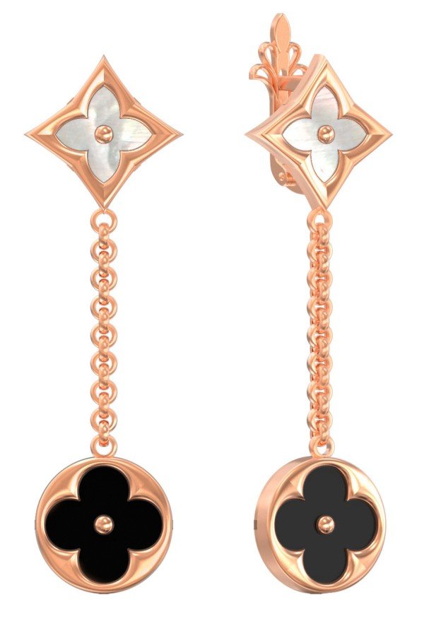 Серьги из золота c ониксом и перламутром