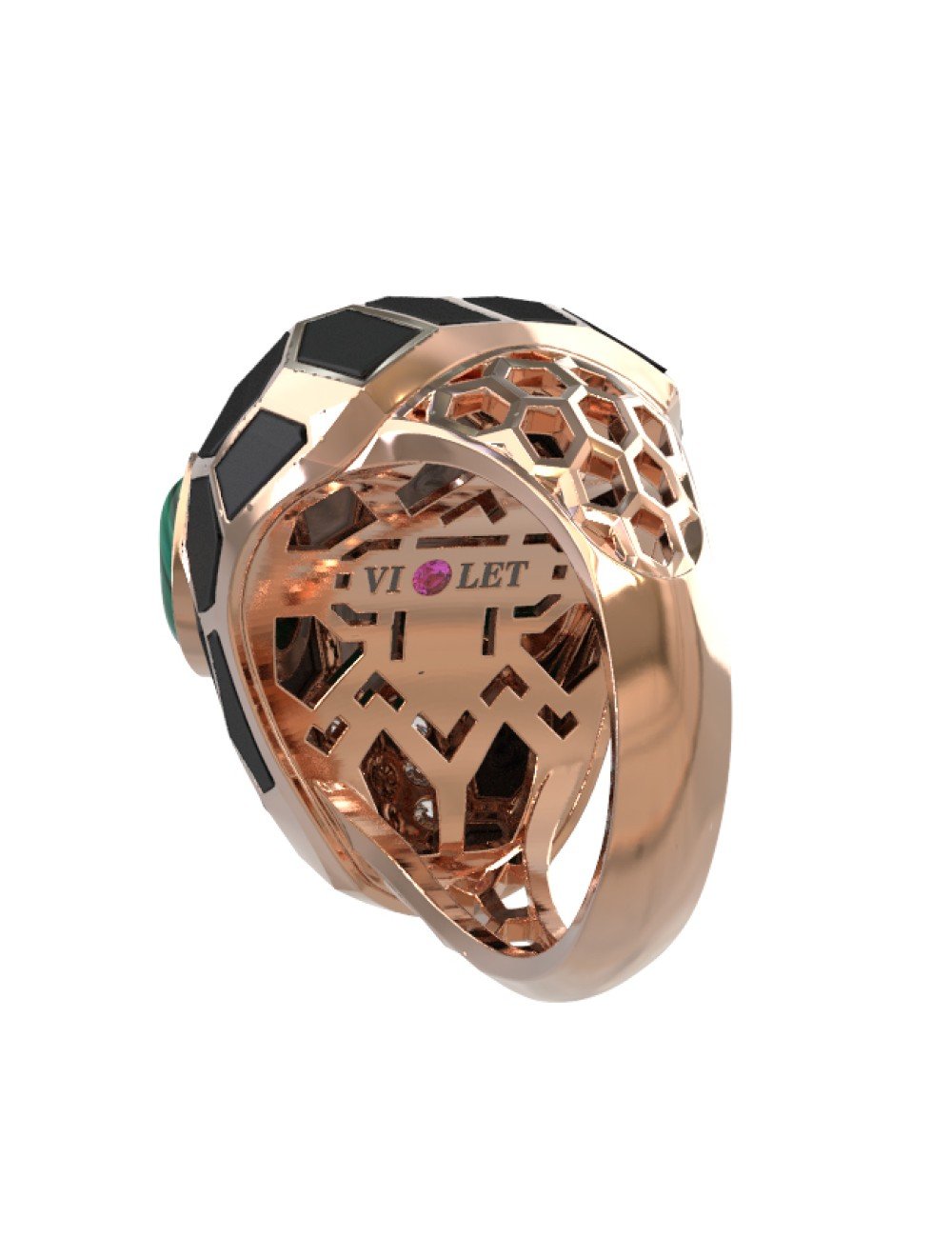 Кольцо из золота c бриллиантами, рубином, ониксом, малахитом и перламутром