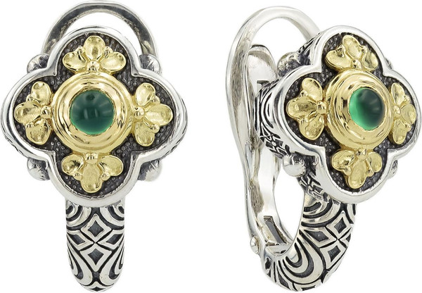 Серьги из серебра 925 пробы и золота 750 пробы c хризопразом и рубином