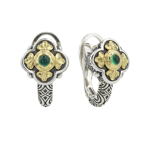 Серьги из серебра 925 пробы и золота 750 пробы c хризопразом и рубином