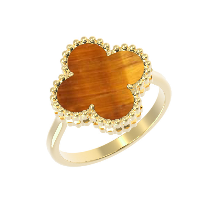 Кольцо из лимонного золота 585 пробы c тигровым глазом