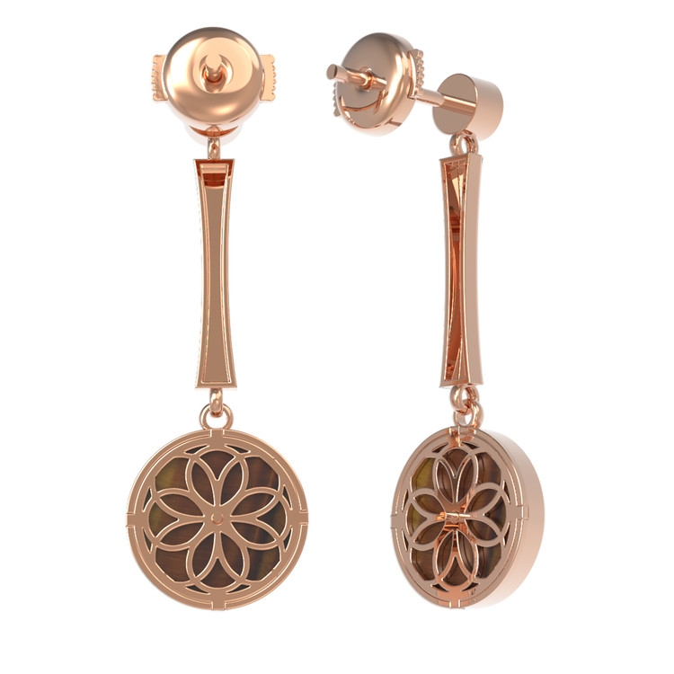 Серьги из красного золота 585 пробы c фианитом и тигровым глазом