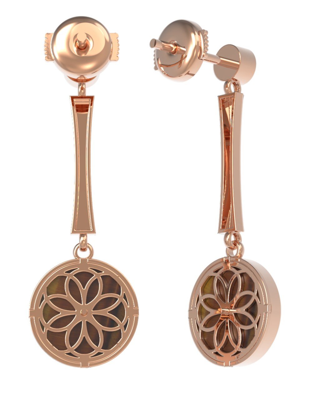 Серьги из золота c фианитом и тигровым глазом