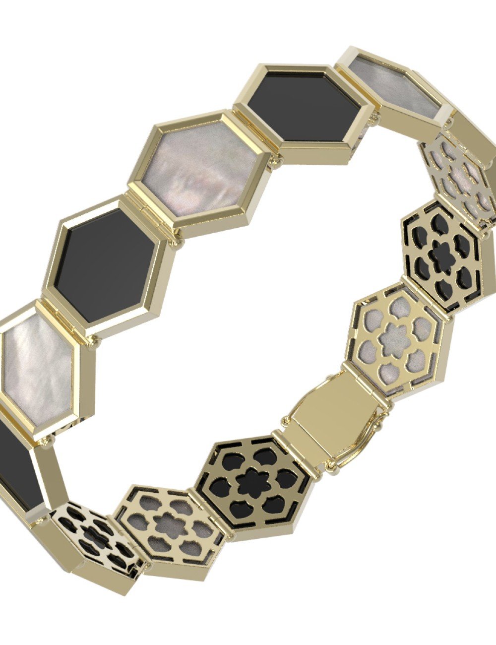 Браслет из лимонного золота c ониксом и перламутром