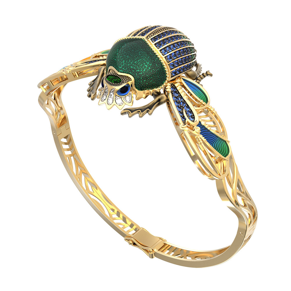 Браслет из лимонного золота 585 пробы c эмалью, фианитом, турмалином и эмалью