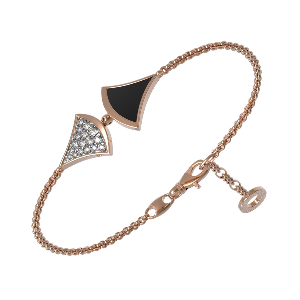 Браслет из красного золота 585 пробы c бриллиантами и ониксом