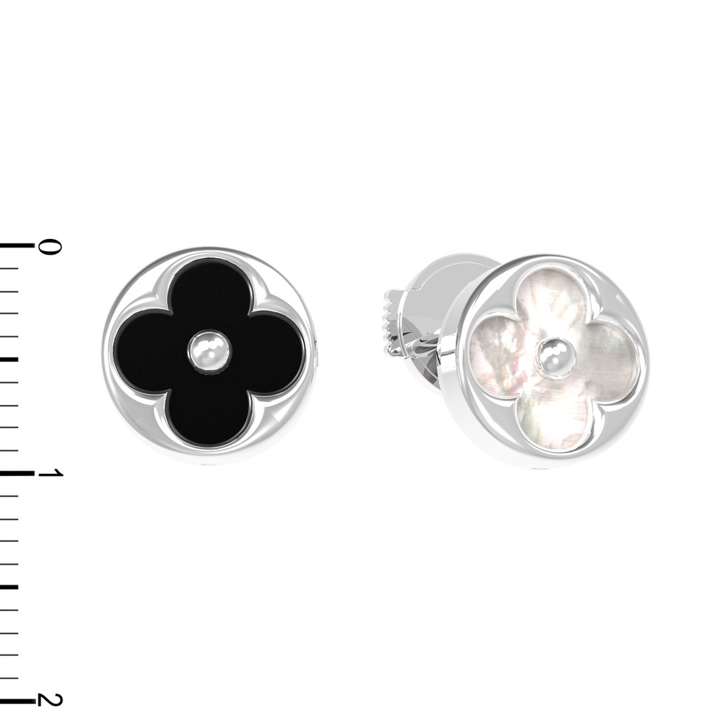 Серьги из белого золота 585 пробы c ониксом и перламутром