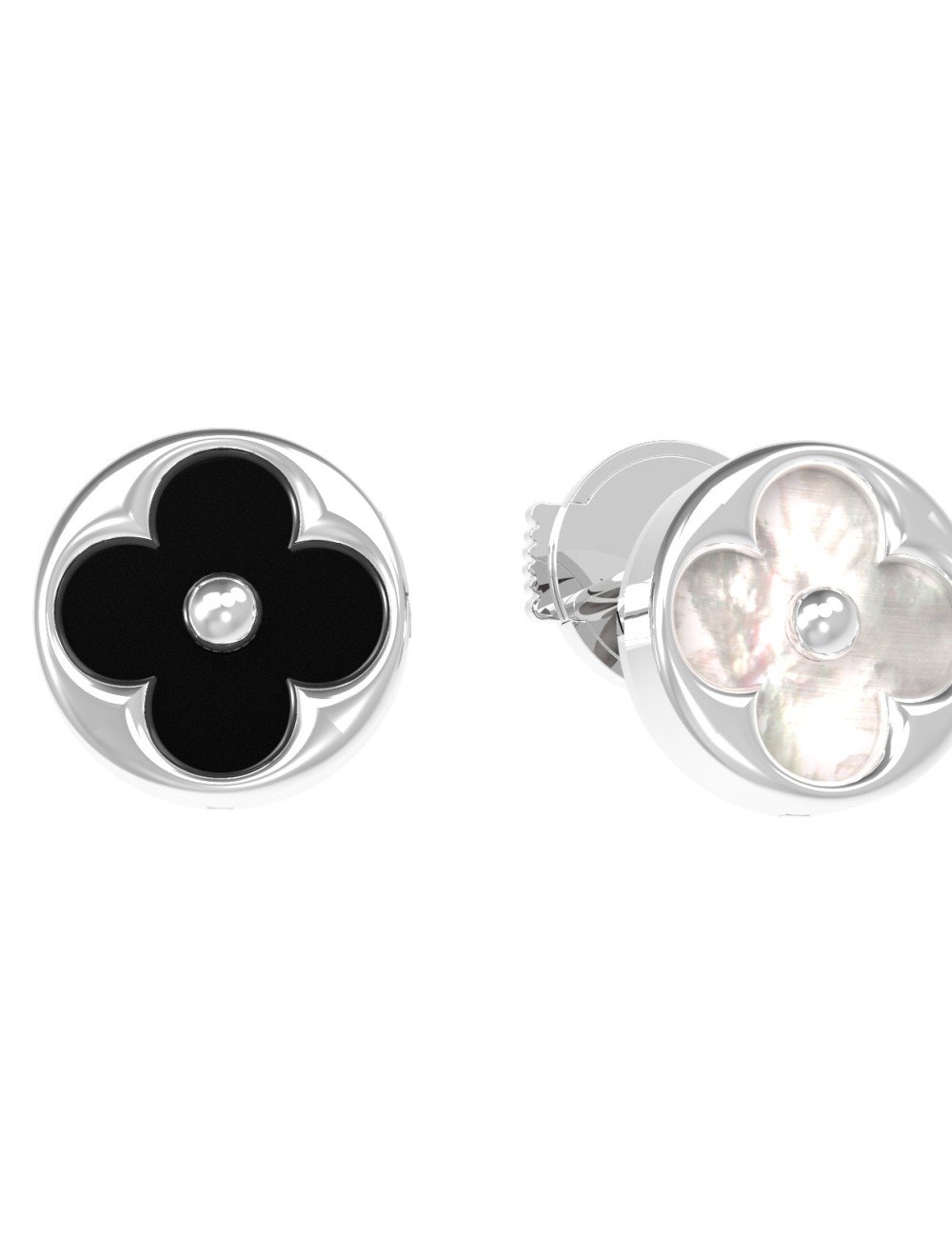 Серьги из белого золота c ониксом и перламутром