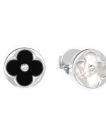 Серьги из белого золота c ониксом и перламутром