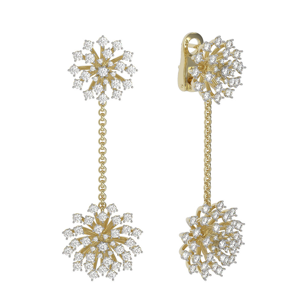 Серьги из лимонного золота 585 пробы c бриллиантами