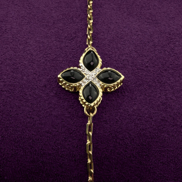 Браслет из лимонного золота 585 пробы c бриллиантами и ониксом