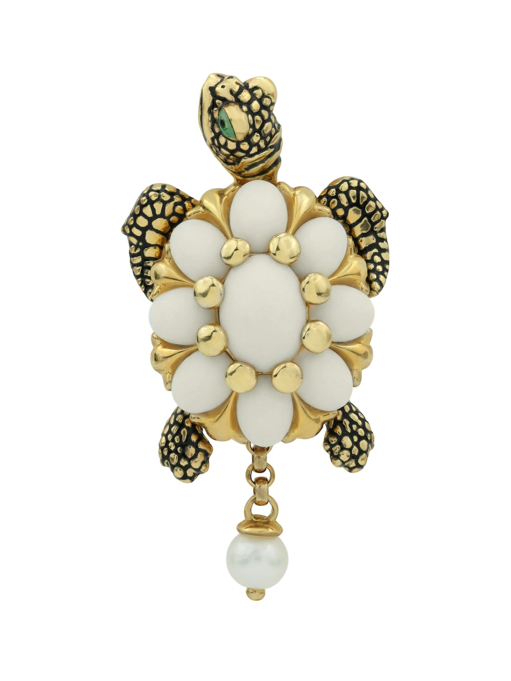 Подвеска из лимонного золота 585 пробы c эмалью, жемчугом и бивнем мамонта