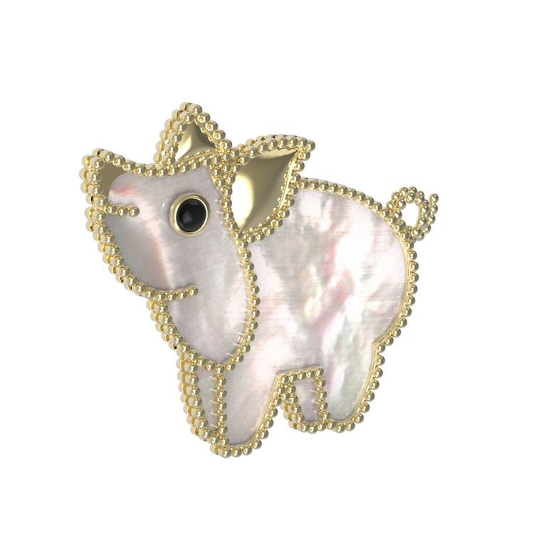 Брошь из лимонного золота 585 пробы c эмалью и перламутром