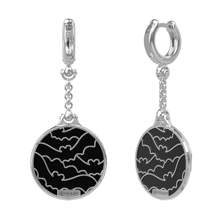 Серьги из белого золота 585 пробы c эмалью и ониксом