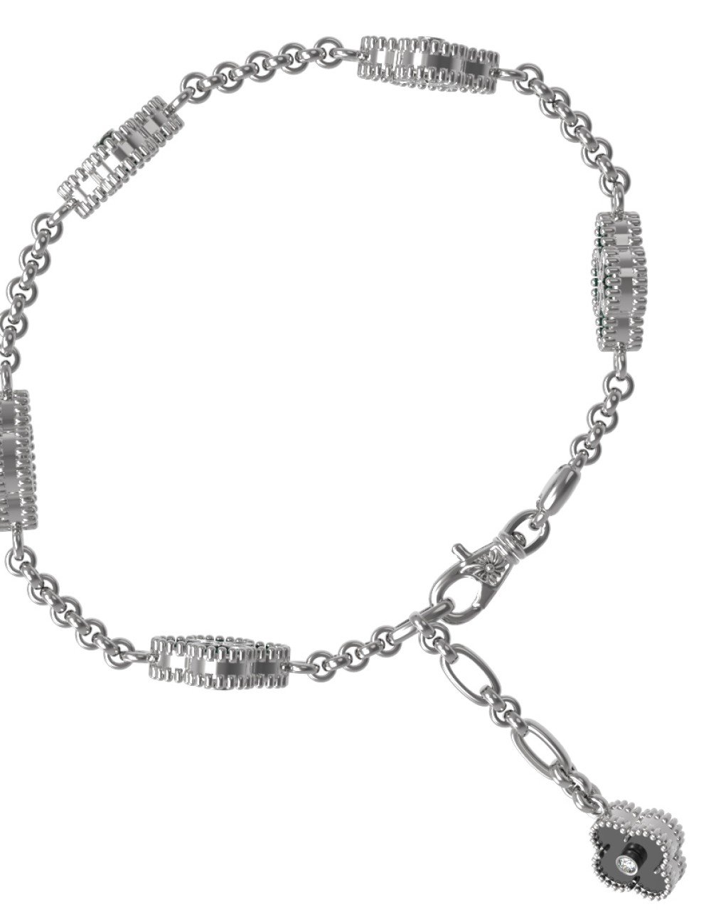 Браслет из белого золота c бриллиантами, ониксом и перламутром