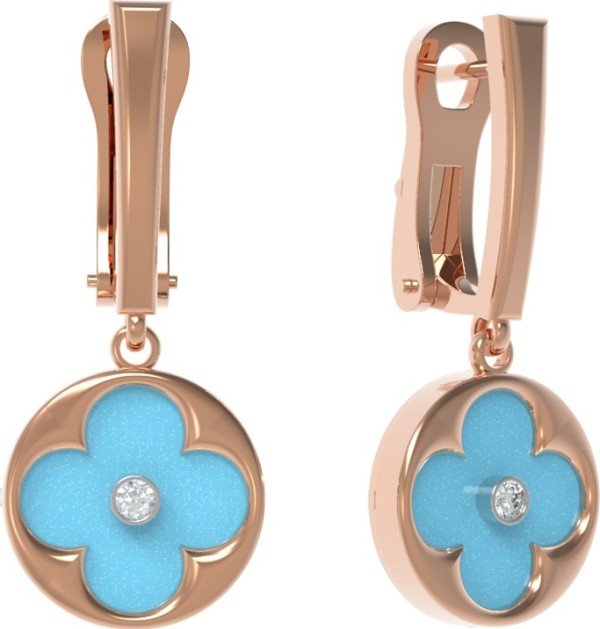 Серьги из золота c бриллиантами и бирюзой