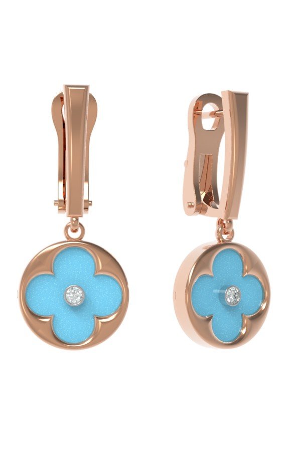 Серьги из золота c бриллиантами и бирюзой