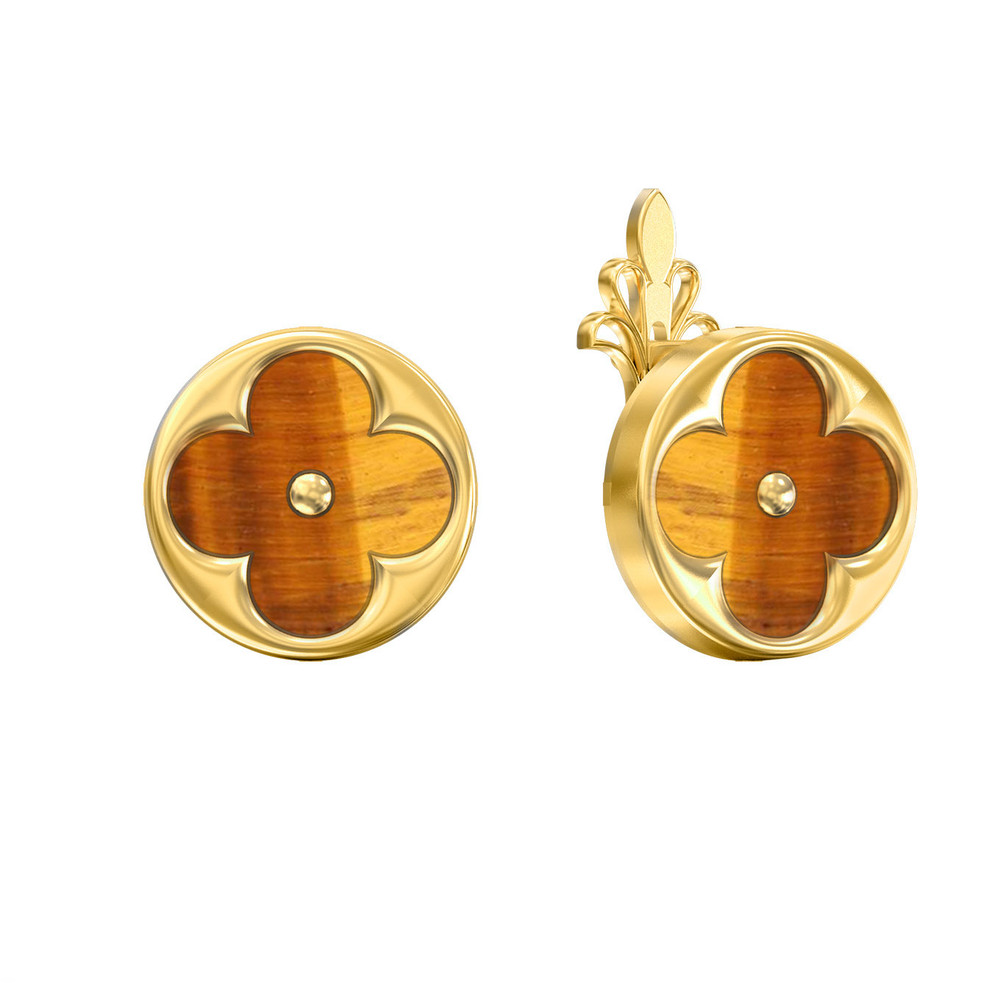 Серьги из лимонного золота 585 пробы c тигровым глазом