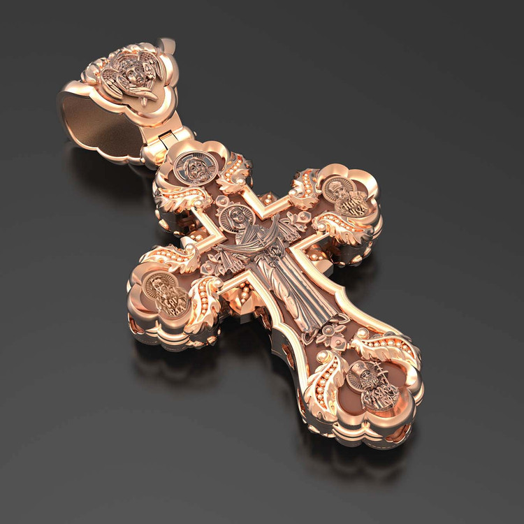 Крест из красного золота 585 пробы c деревом груши