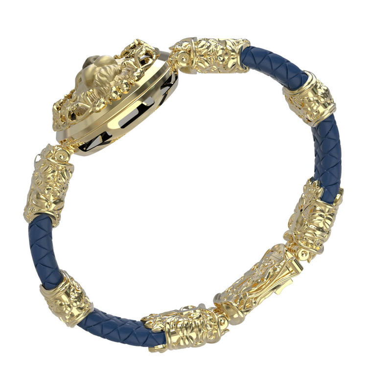 Браслет из лимонного золота 585 пробы c эмалью, кожаным шнурком и ониксом