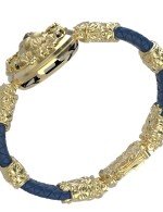 Браслет из лимонного золота c эмалью, кожаным шнурком и ониксом