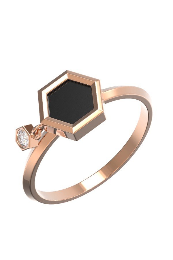 Кольцо из золота c бриллиантами и ониксом