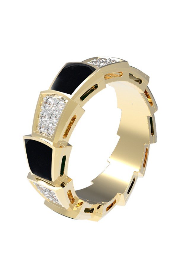 Кольцо из лимонного золота c бриллиантами и ониксом