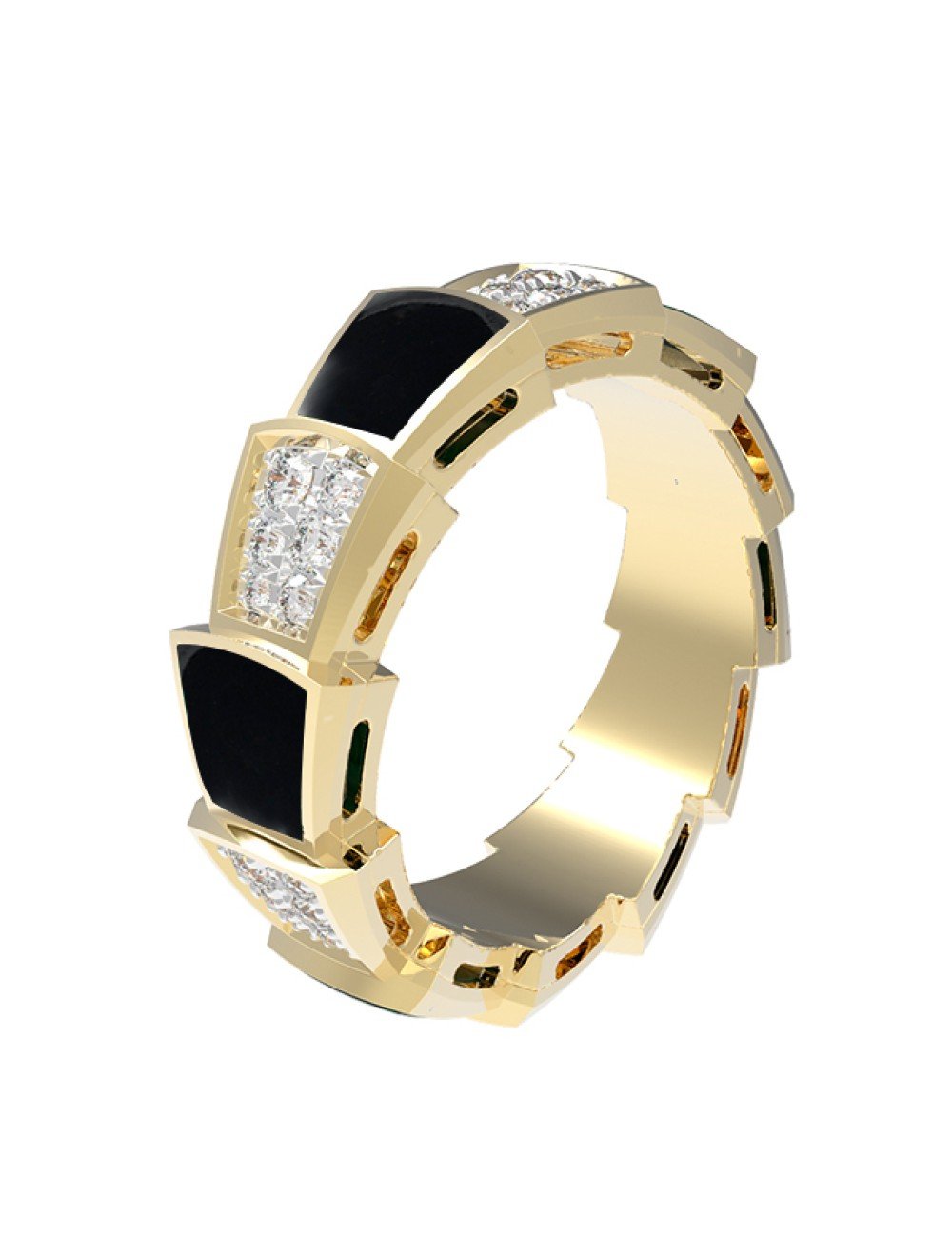 Кольцо из лимонного золота c бриллиантами и ониксом