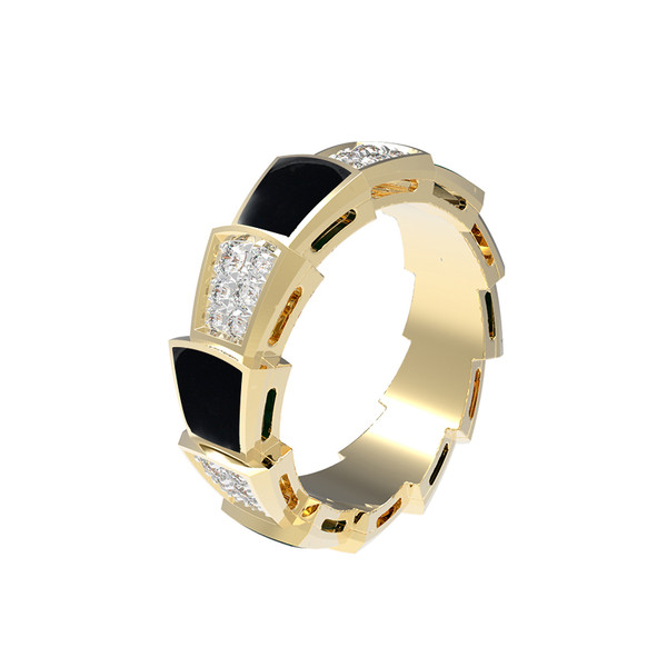 Кольцо из лимонного золота 585 пробы c бриллиантами и ониксом