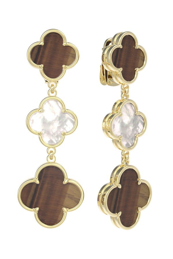 Серьги из лимонного золота c тигровым глазом и перламутром