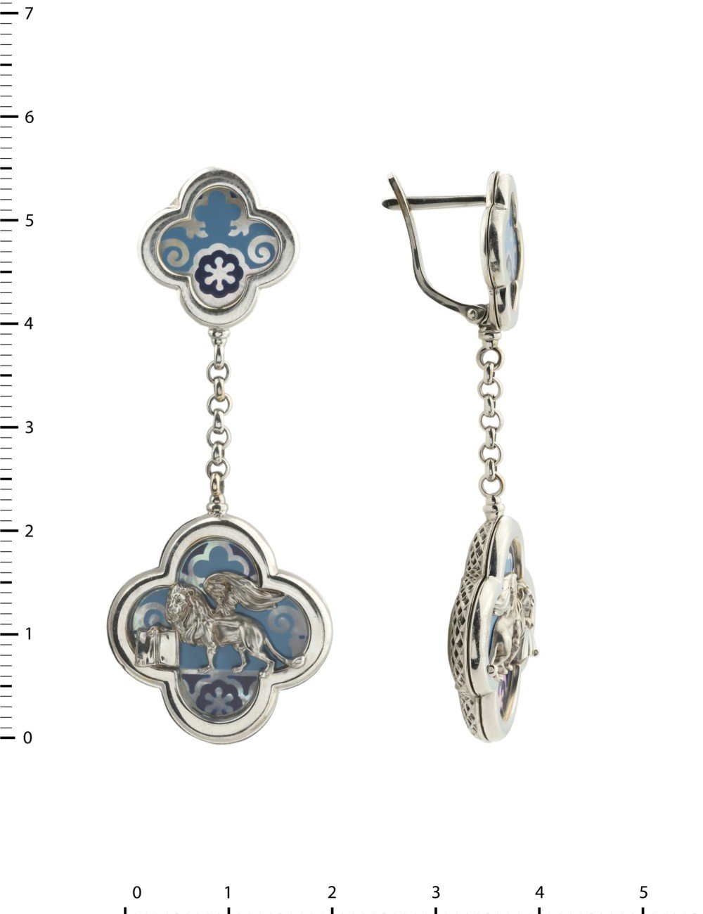 Серьги из белого золота c эмалью и перламутром