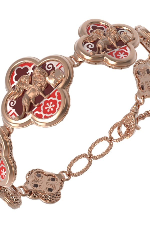 Браслет из золота c эмалью, жемчугом и перламутром