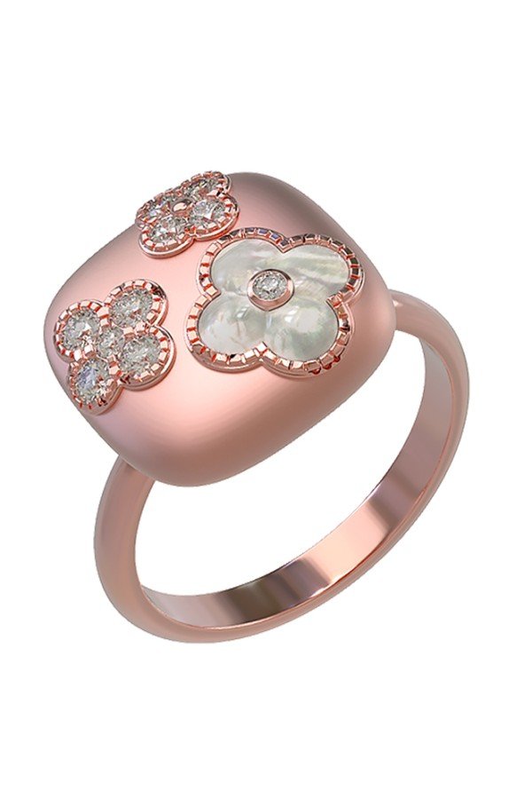 Кольцо из розового золота c бриллиантами и перламутром