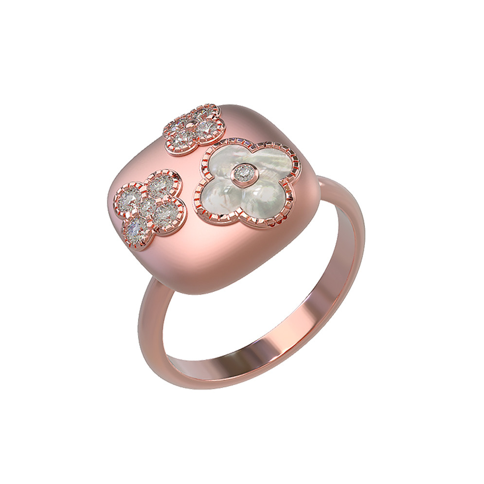 Кольцо из розового золота 585 пробы c бриллиантами и перламутром